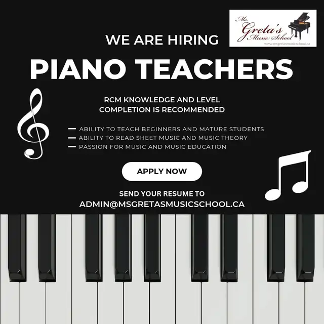 Hiring Piano Teachers (RCM Knowledge Preferred)