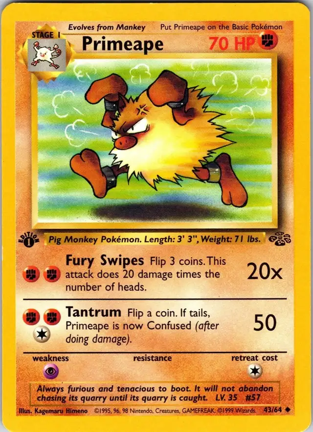 Pokemon Primeape 43/64 Jungle 1st Edition
