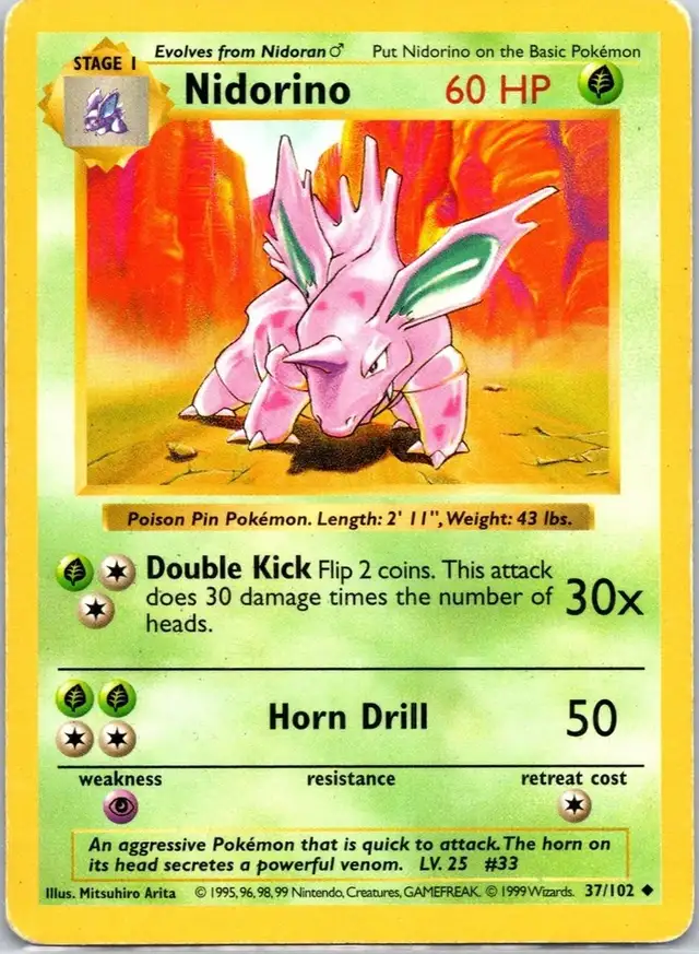 Nidorino 37/102 Uncommon Base Set Unlimited