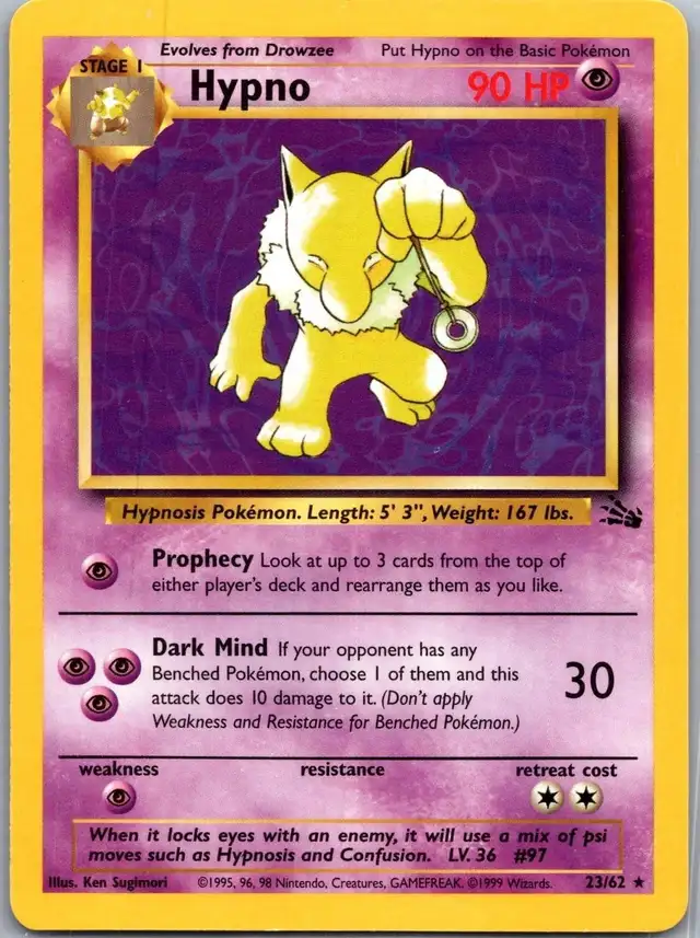 Fossil Hypno 23/62 Pokemon Card