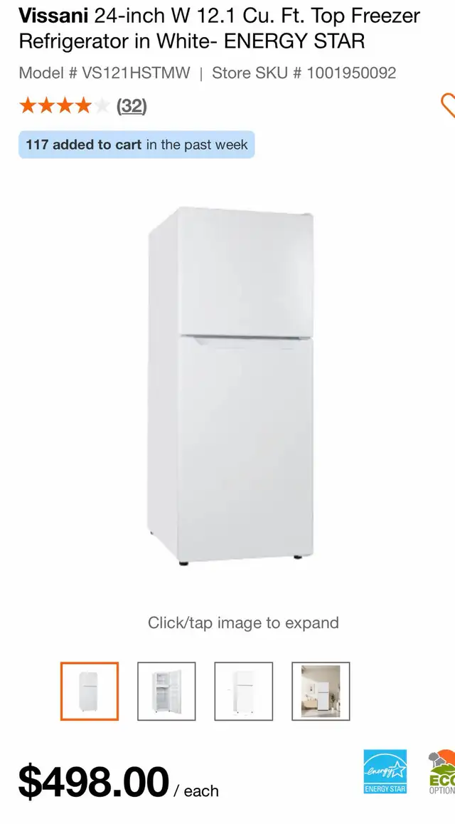 VISSANI White Brand NEW REFRIGERATOR/freezer