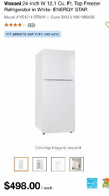 VISSANI White Brand NEW REFRIGERATOR/freezer
