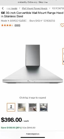NEW 30" GE 350 CFM Wall Mount Pyramid Chimney Range Hood - Photo 6