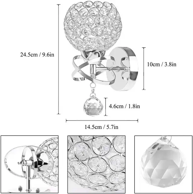 Wall Sconces, Modern Wall Light Crystal Glass Ball Pendant Bedro