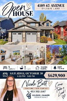 Open House 4109 45 Avenue in Sylvan Lake Saturday from 1–3 PM