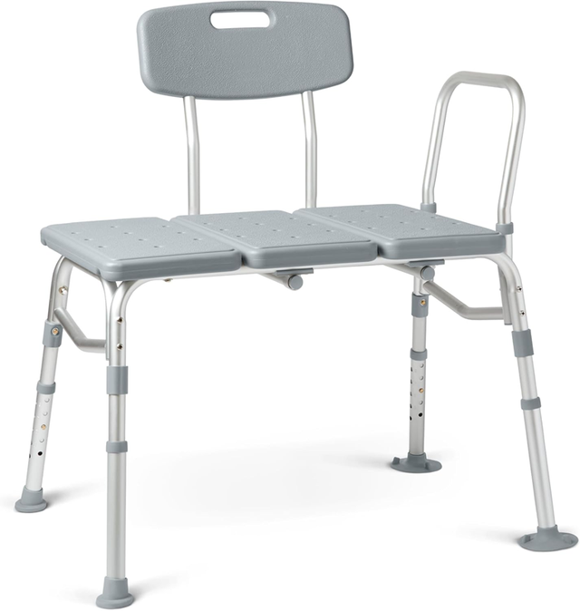 Medline Transfer Bench with Back, Gray, Brand New