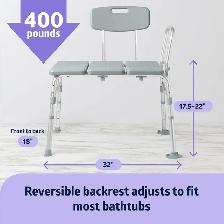Medline Transfer Bench with Back, Gray, Brand New - Photo 2