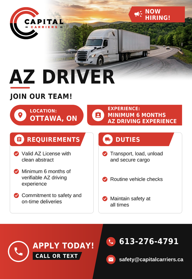 Now Hiring Experienced AZ Drivers – Ottawa-Based