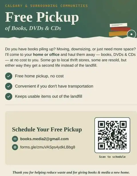 we pick up your donations of Books and CDs at no cost to you