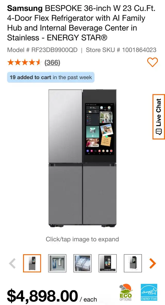 Samsung BESPOKE 36-inch W 23 Cu.Ft.  Refrigerator