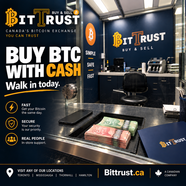 Buy Bitcoin (BTC) with Cash Near Vaughan — Walk-In Desk