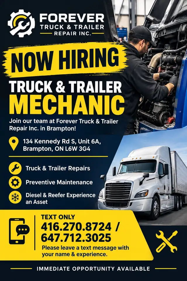 NOW HIRING — TRUCK & TRAILER MECHANIC