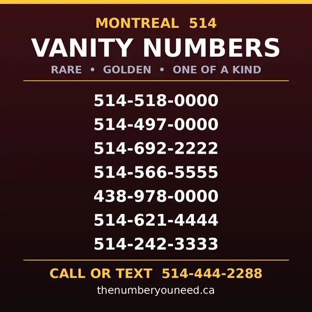 Montreal 514 rare easy golden vanity vip phone number for sale