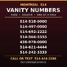 Montreal 514 rare easy golden vanity vip phone number for sale