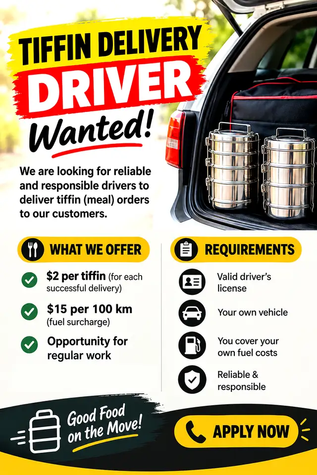 Tiffin Delivery Drivers Wanted