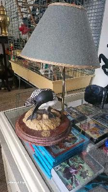 Huard/Canard en bois mis sur lampe brass/laiton antique - Photo 2