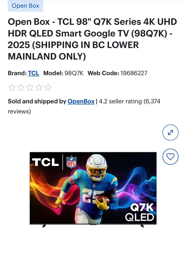 TCL 98'' Q7K Series 4K UHD HDR QLED Smart Google TV