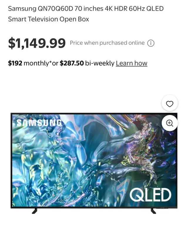 Samsung QN70Q60D 70 inches 4K HDR 60 Hz QLED Smart Television