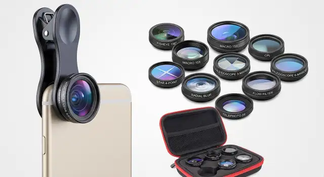 10-in-1 Cell Phone Camera Lens Kit with Zipper Travel Case & Uni
