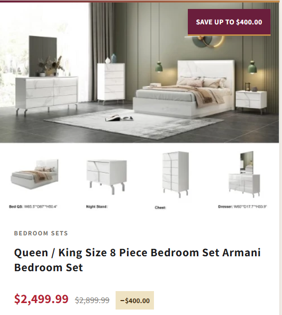 Armani 8 Piece Bedroom Set