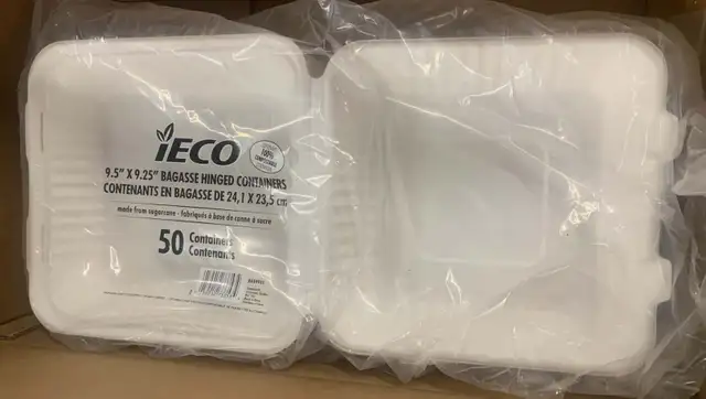 IECO Hinged Bagasse Containers 9.5 in × 9.25 in 2  pack of 50