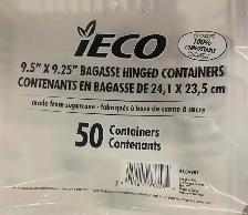 IECO Hinged Bagasse Containers 9.5 in × 9.25 in 2  pack of 50 - Photo 2