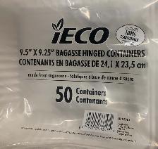 IECO Hinged Bagasse Containers 9.5 in × 9.25 in 2  pack of 50 - Photo 4
