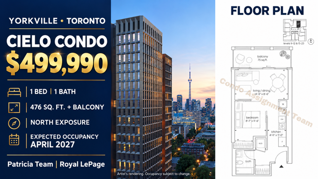 Yorkville New Condo $499,990 | 1 Bed   Balcony | April 2027