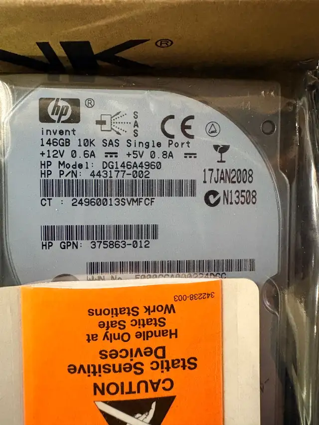 HP 146GB 10K SAS Hard Drive — Sealed New, $45 each