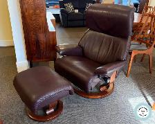 Marvelous Leather Stressless Recliner and Ottoman at Charmaine's