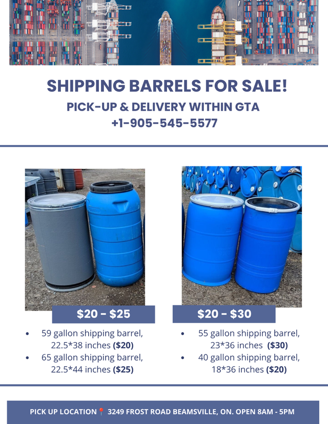 Barrels, Drums, Pails & Tanks – Pickup or Delivery