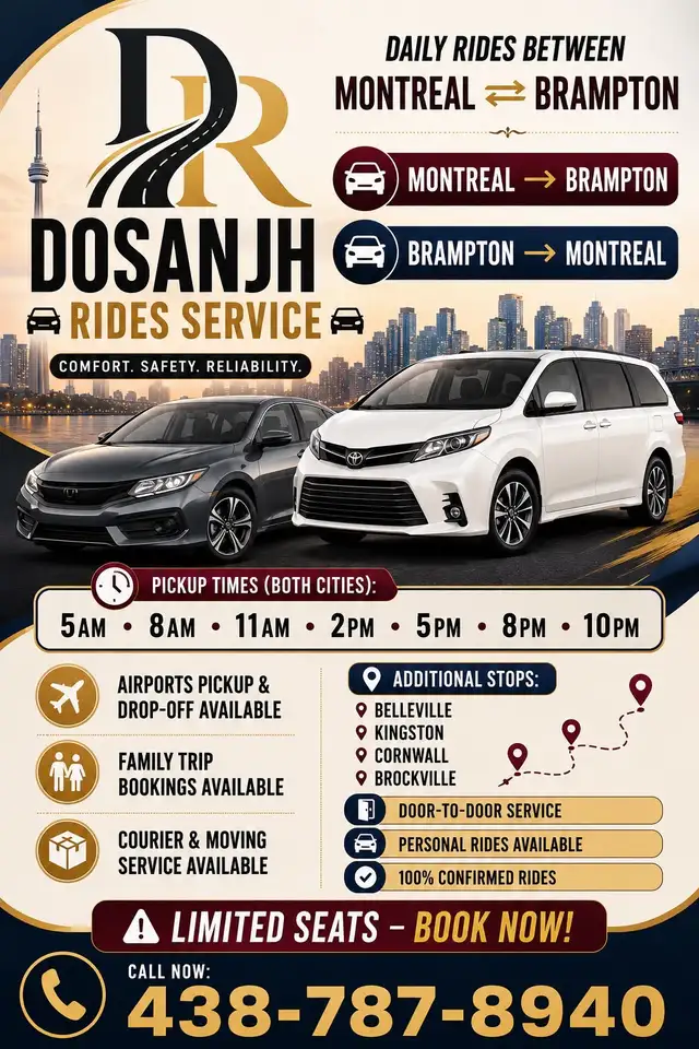 Toronto Montreal Rideshare | Bram |Daily |Rides |Door To Door