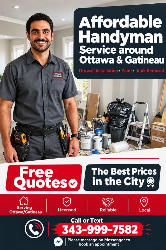 Handyman Ottawa/Gatineau | Drywall, Painting, Junk Removal