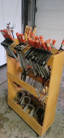 Woodworking Clamp Lot (~60 Bessey Clamps)   Rolling Clamp Cart