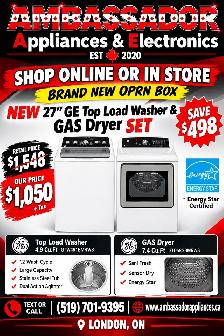 NEW 27" GE Top Load Washer & GAS Dryer SET