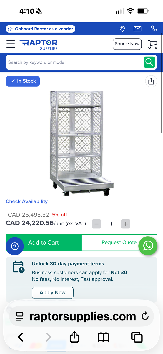 Used aluminum order picking platform for use with warehouse rack