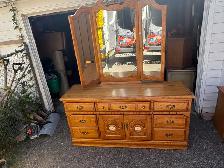 Free delivery used Oak Bedroom Dresser with Tri-Fold Mirror