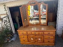 Free delivery used Oak Bedroom Dresser with Tri-Fold Mirror - Photo 2