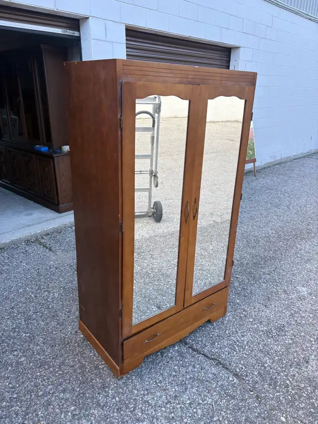 Free delivery used antique Wooden Armoire with Mirrored Doors