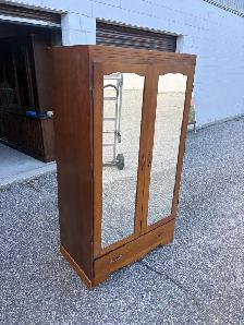 Free delivery used antique Wooden Armoire with Mirrored Doors