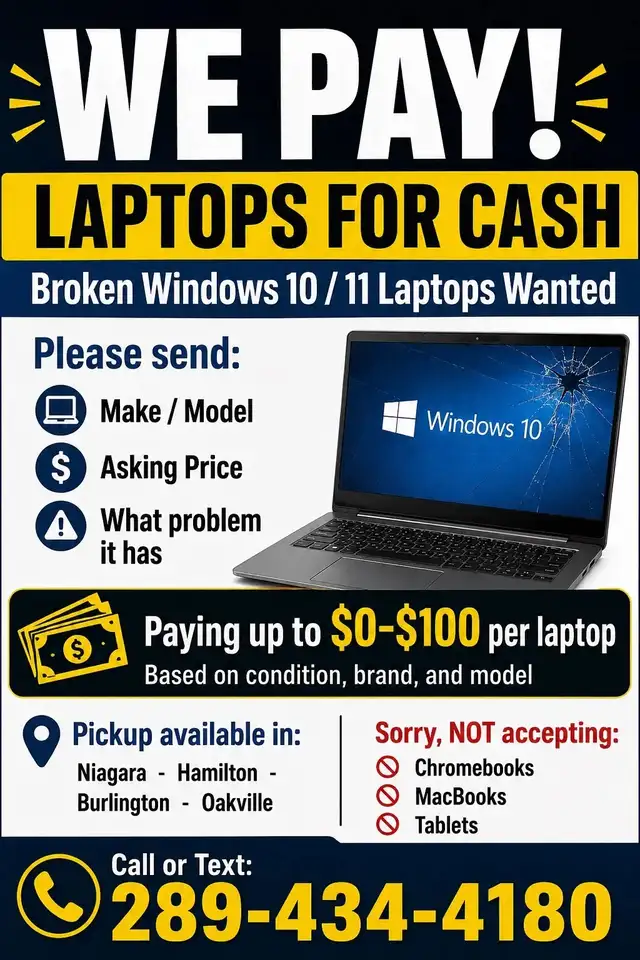 WE PAY! LAPTOPS FOR CASH- Broken Windows 10 / 11 Laptops