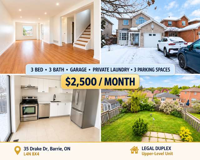 3 Bed 3 Bath Barrie Home, Garage, Private Backyard/Laundry