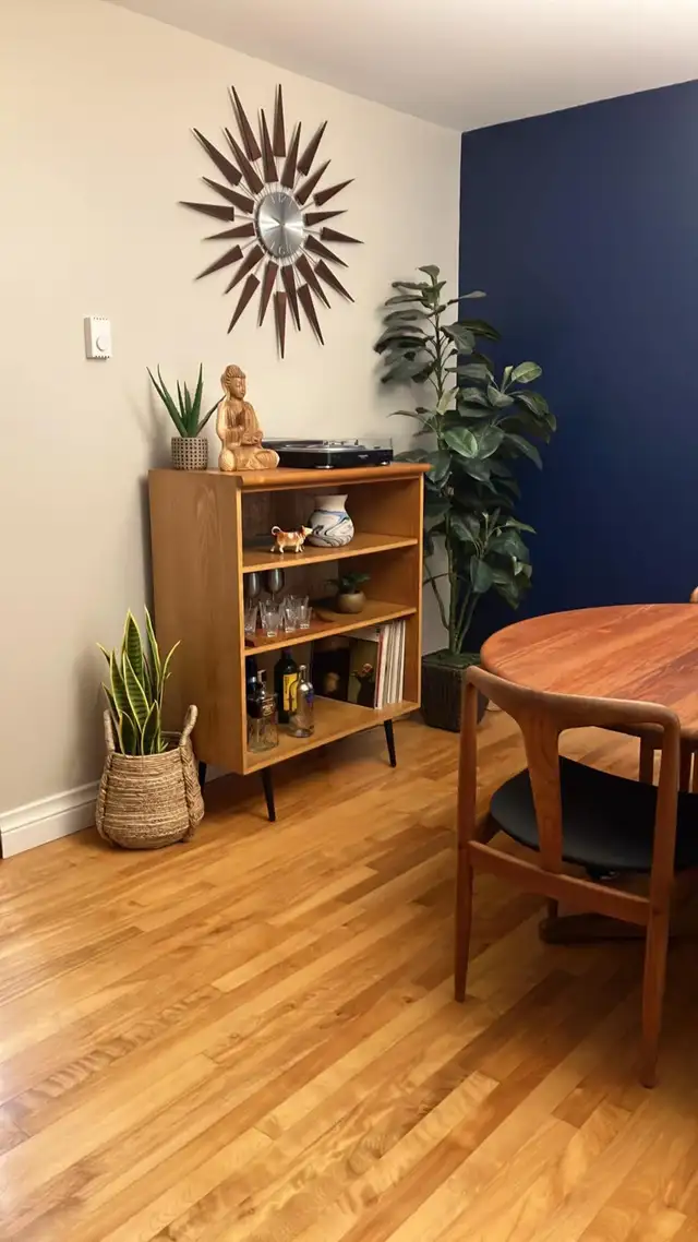 Mid century TEAK TECK. Buffet, vitrine, console disques vinyle,