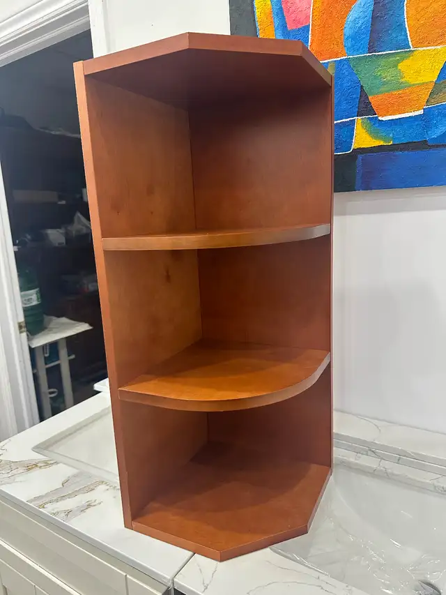 Wall and base corner open shelf