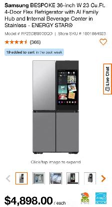Samsung BESPOKE 36-inch W 23 Cu.Ft.  Refrigerator