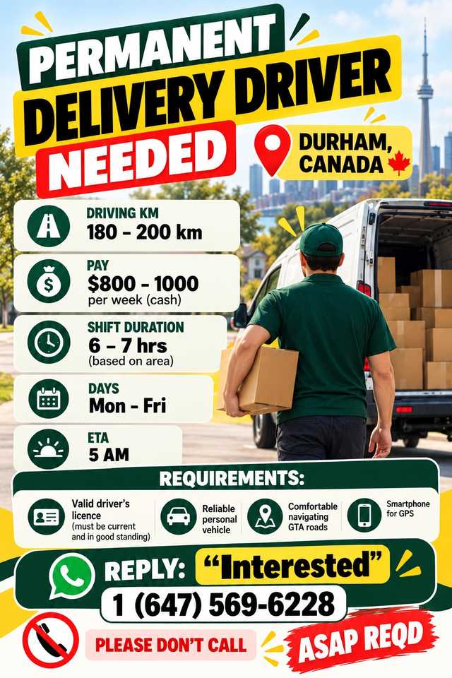 URGENT HIRING – PERMANENT DELIVERY DRIVER