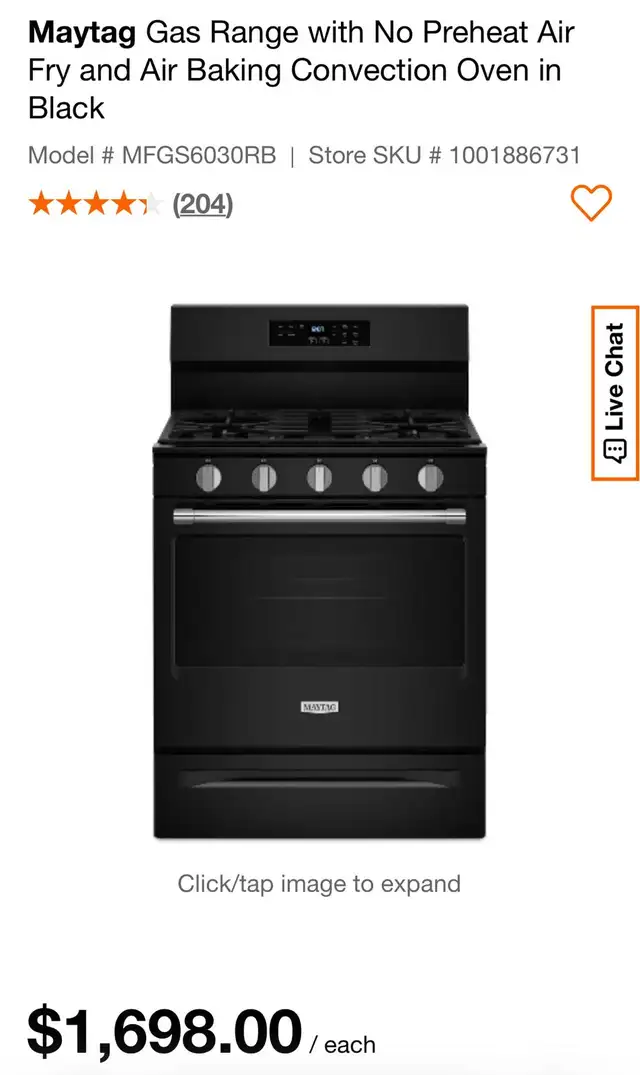 Maytag Gas Range with No Preheat Air Fry & Air Baking Convection