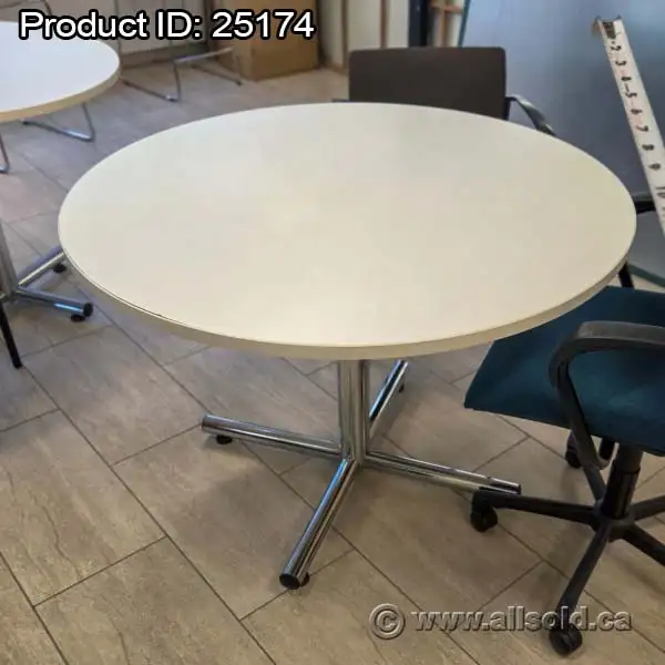 42' White Round Office Meeting Table w/ Cross Base