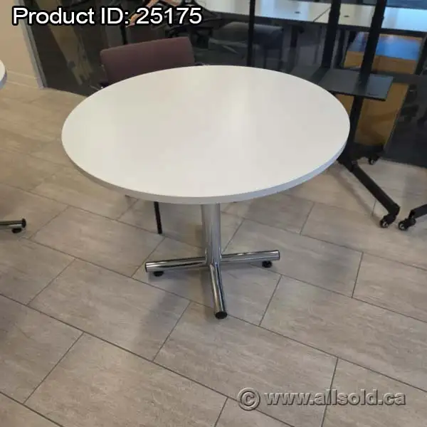 36' White Round Office Meeting Table w/ Cross Base