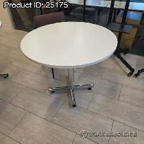 36' White Round Office Meeting Table w/ Cross Base